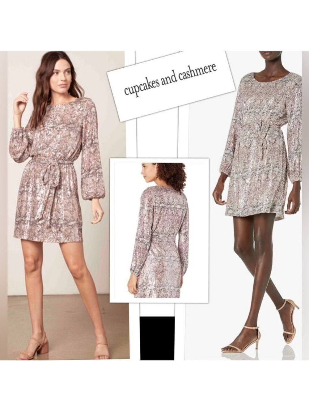 NEW Cupcakes and Cashmere Ginger Ballet Pink Sparkly Sequin Belted Mini Dress-SM